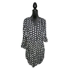 Mimi Chica Loves You Black & White Cat Belted High Low Tunic Blouse size 1X